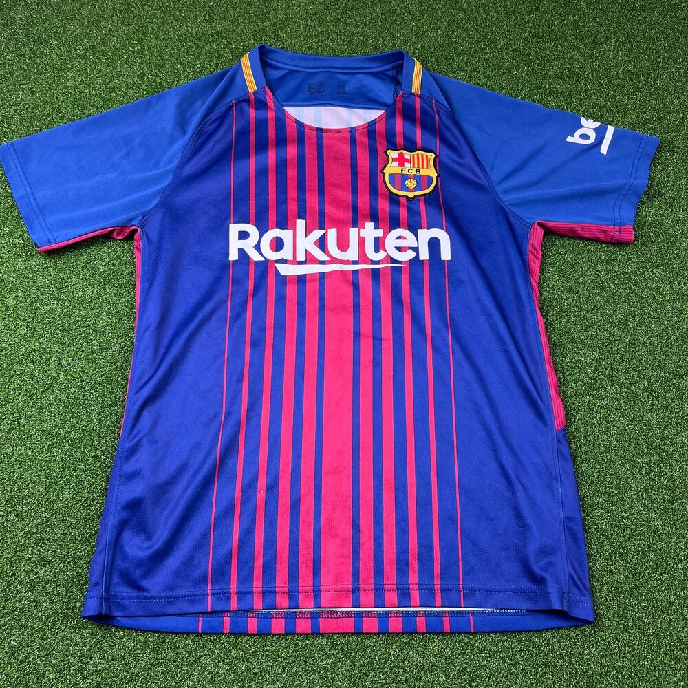 2017-2018 FC Barcelona Blue Red Stripes Short Sleeve Home Shirt Jersey Sz M